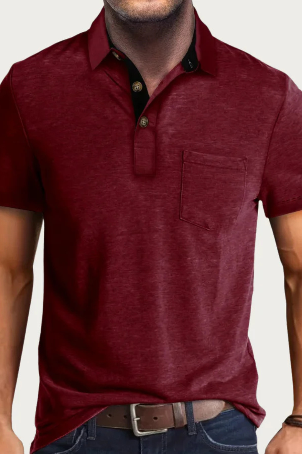 Men Contrast Collar Short Sleeve Polo Shirt with Pocket