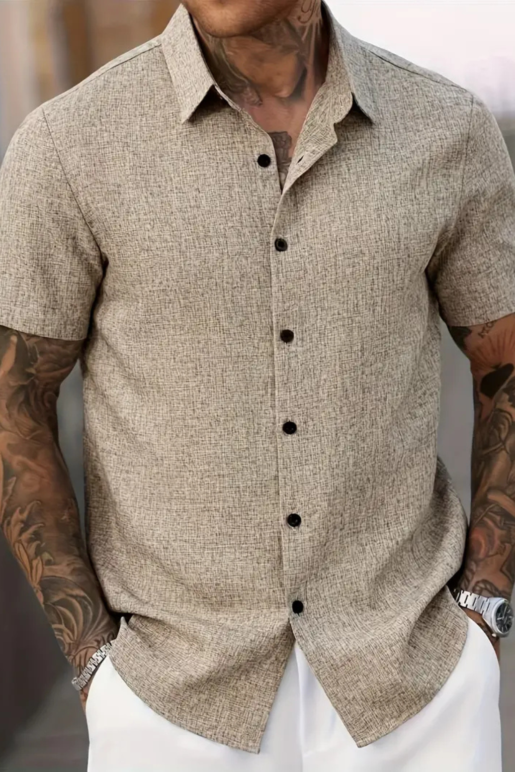 Men Short Sleeve Button Down Summer Shirt