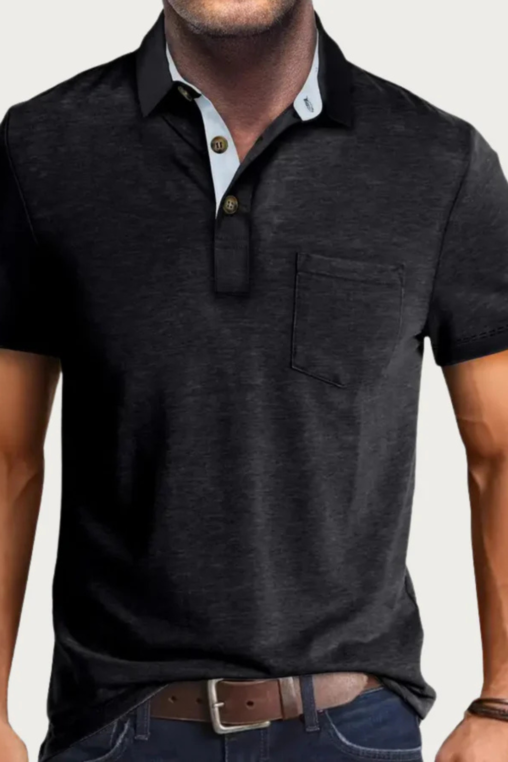 Men Contrast Collar Short Sleeve Polo Shirt with Pocket