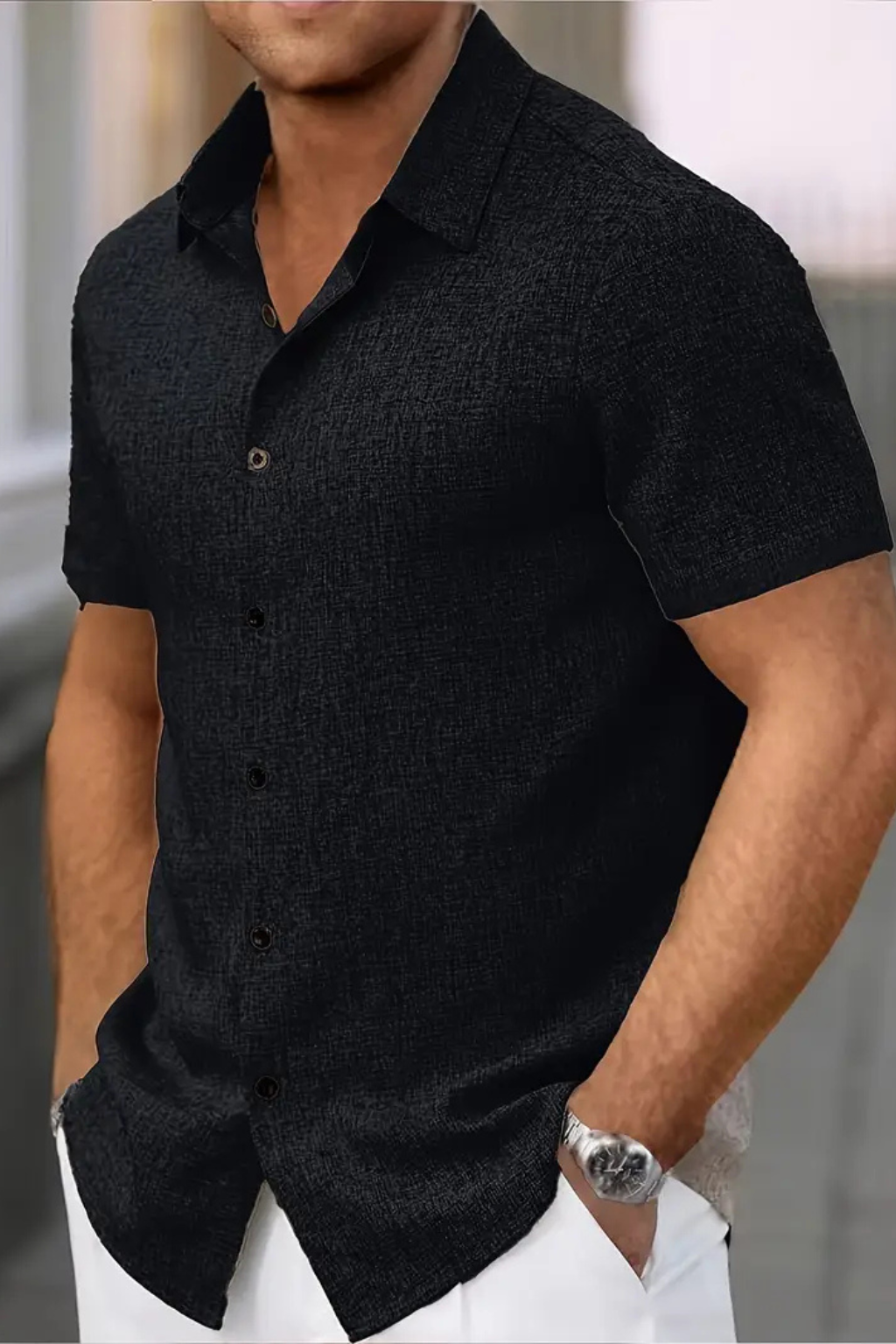 Men Short Sleeve Button Down Summer Shirt