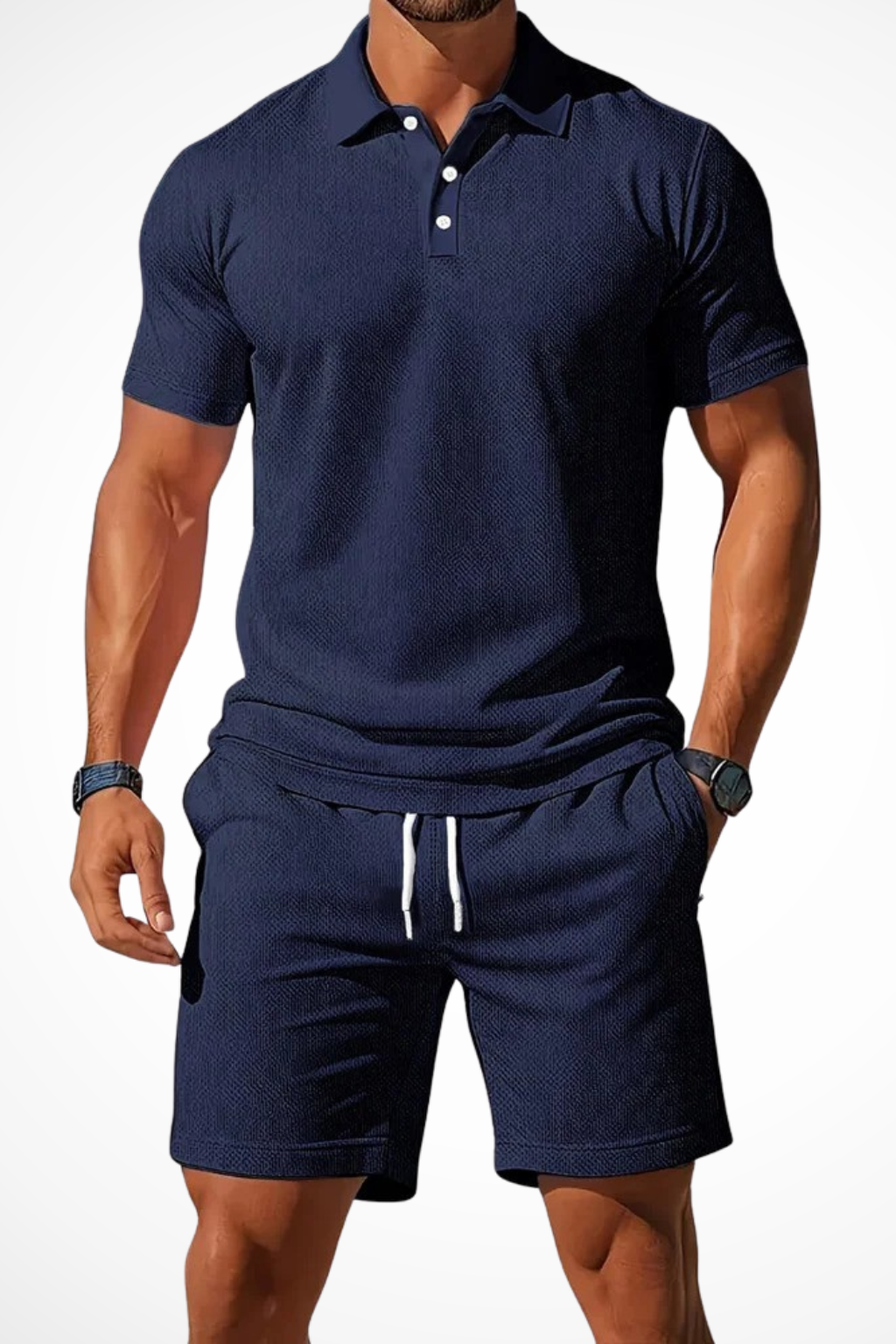 Men Textured Polo and Shorts Summer Set