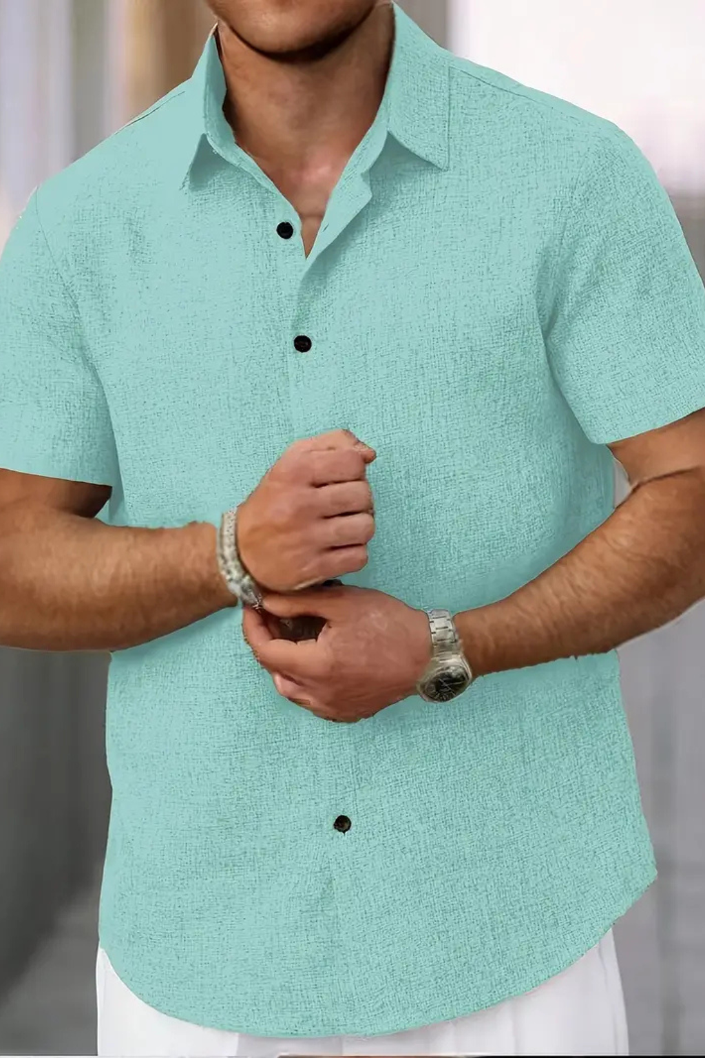 Men Short Sleeve Button Down Summer Shirt
