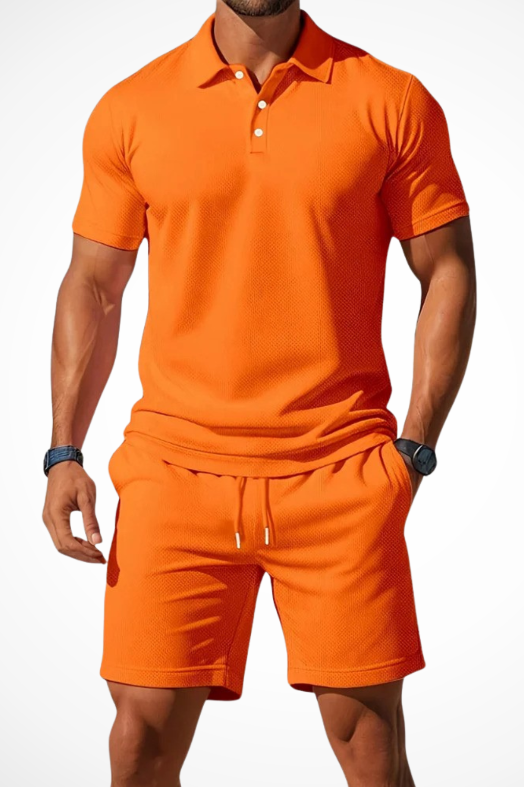 Men Textured Polo and Shorts Summer Set