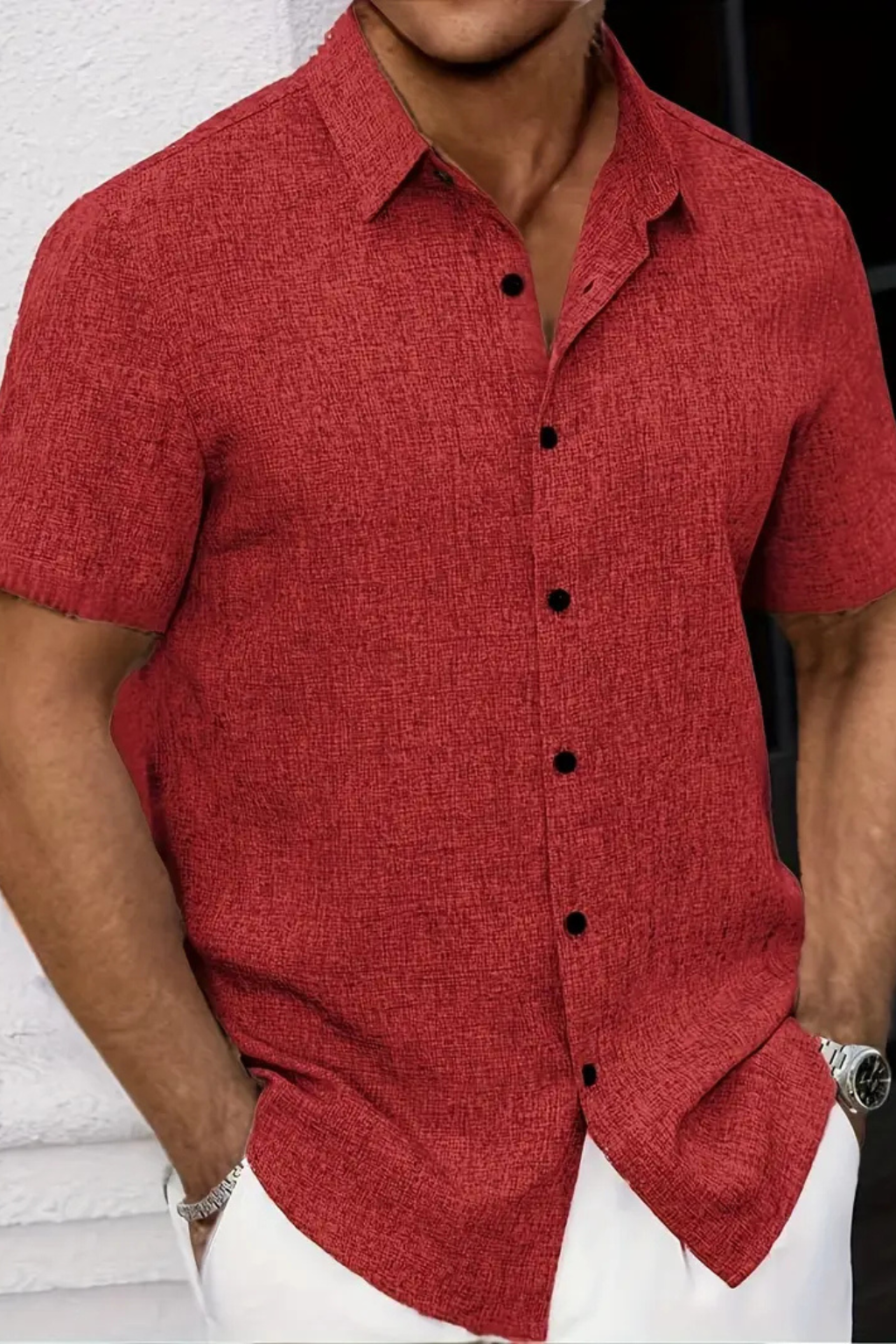 Men Short Sleeve Button Down Summer Shirt