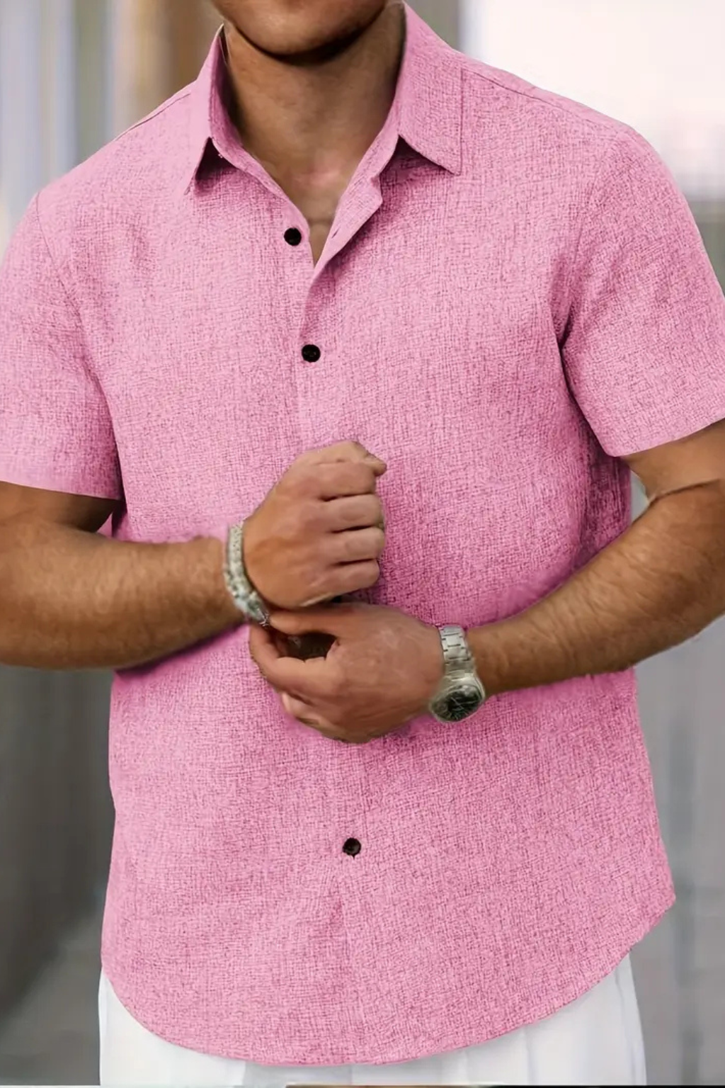 Men Short Sleeve Button Down Summer Shirt