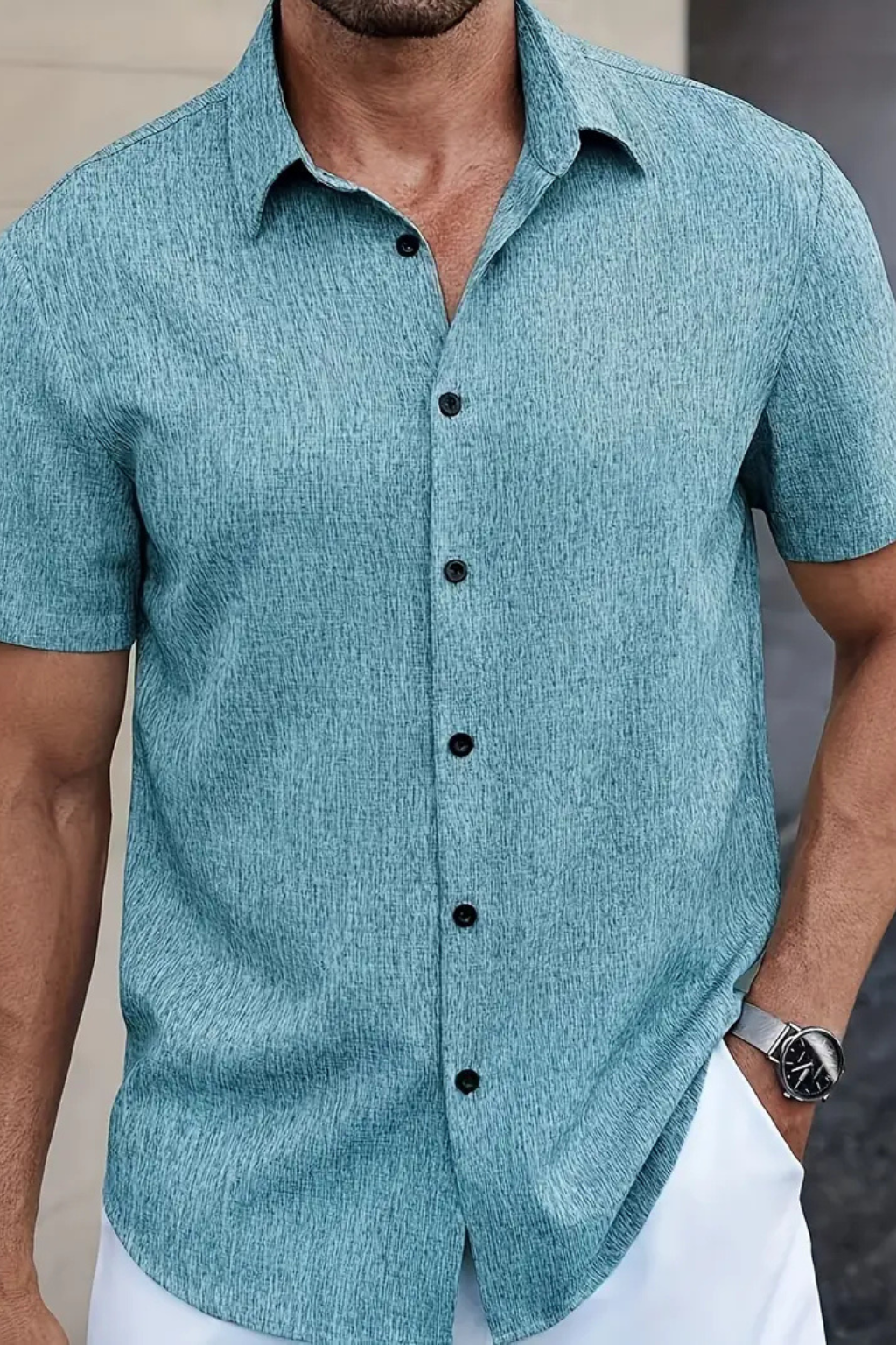 Men Short Sleeve Button Down Summer Shirt