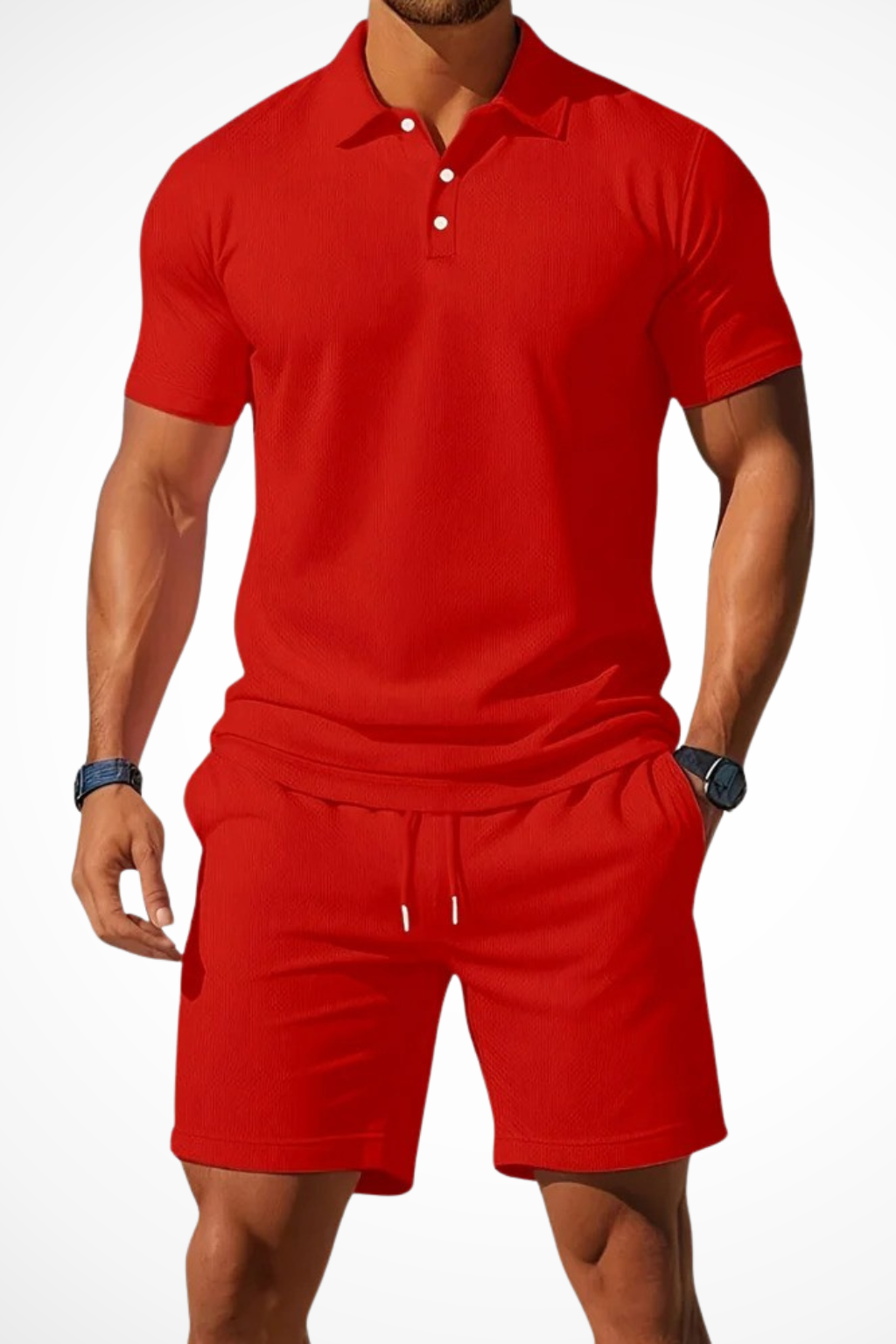 Men Textured Polo and Shorts Summer Set