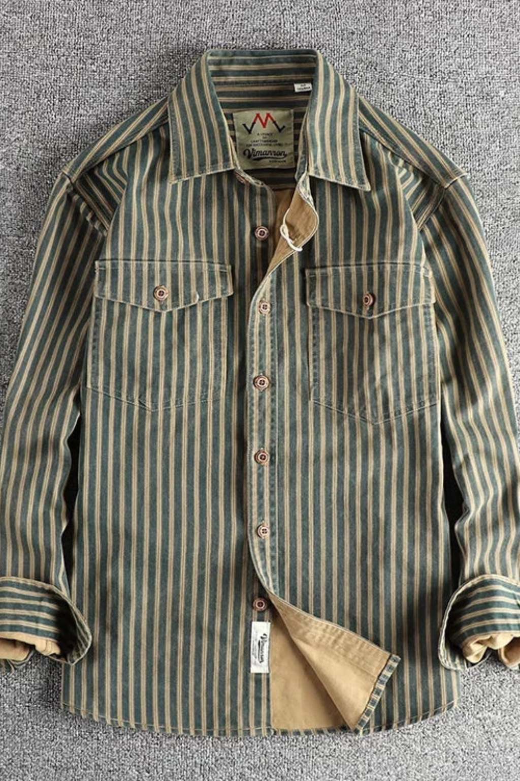 Men Washed Striped Shirt Loose Fit Long Sleeve Blouse