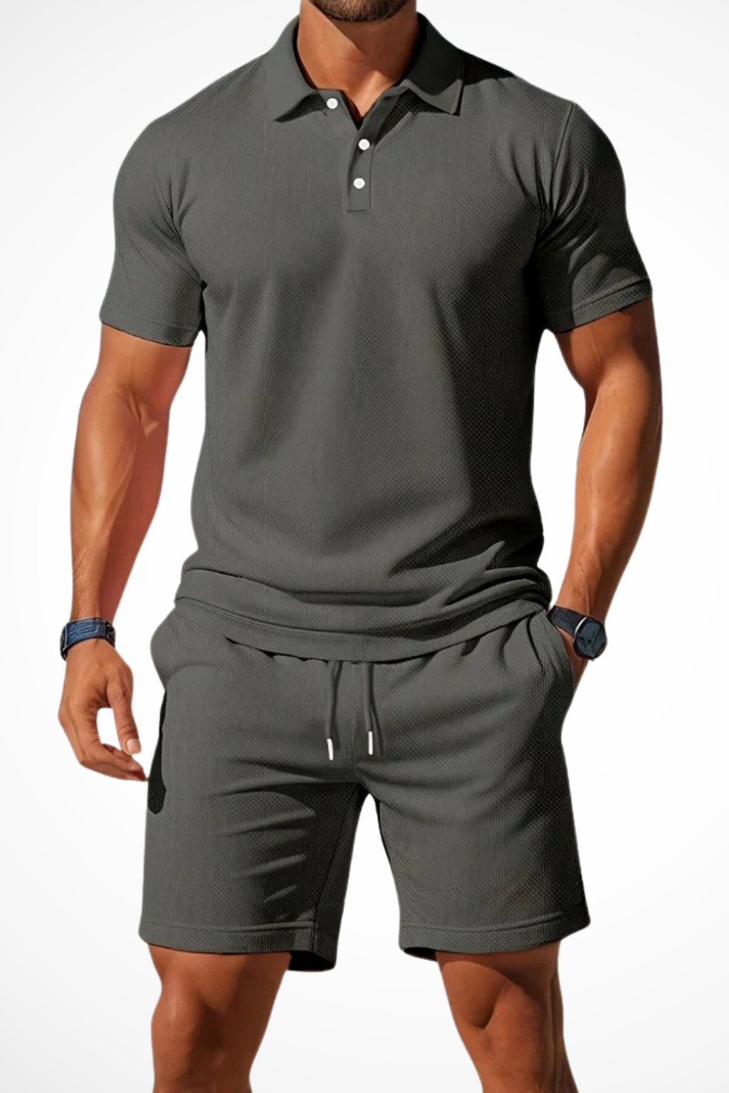 Men Textured Polo and Shorts Summer Set