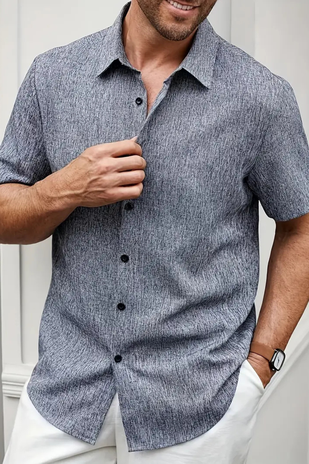 Men Short Sleeve Button Down Summer Shirt