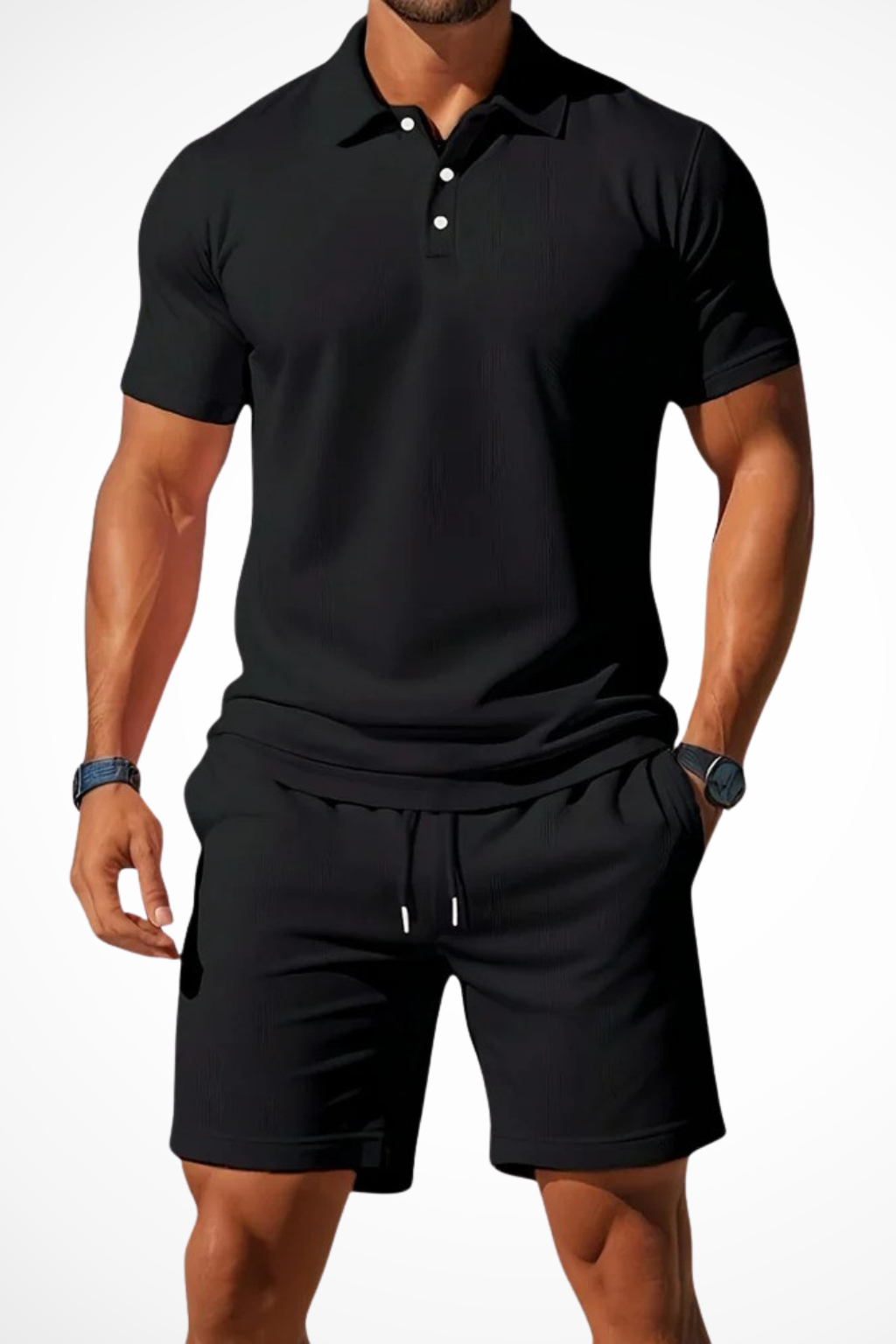 Men Textured Polo and Shorts Summer Set
