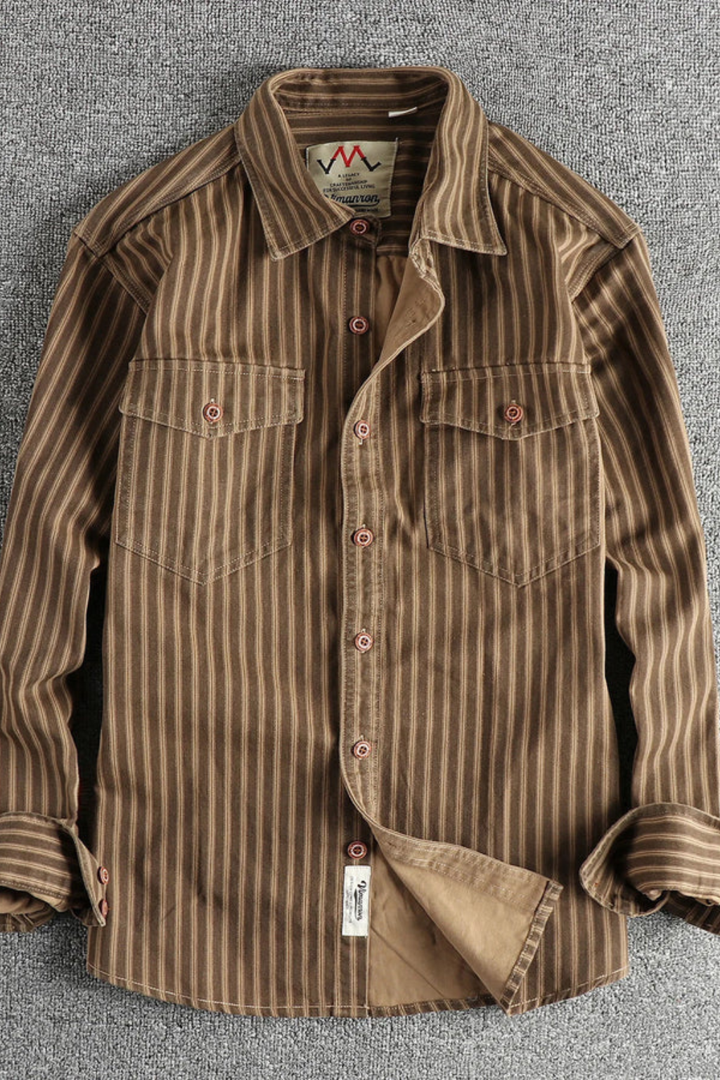 Men Washed Striped Shirt Loose Fit Long Sleeve Blouse