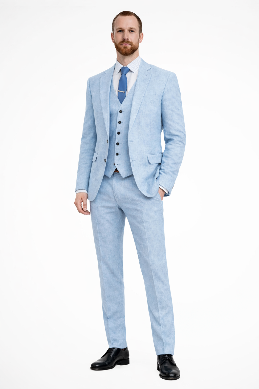Men Linen Three Piece Wedding Guest Suit Blazer Trousers and Waistcoat Set
