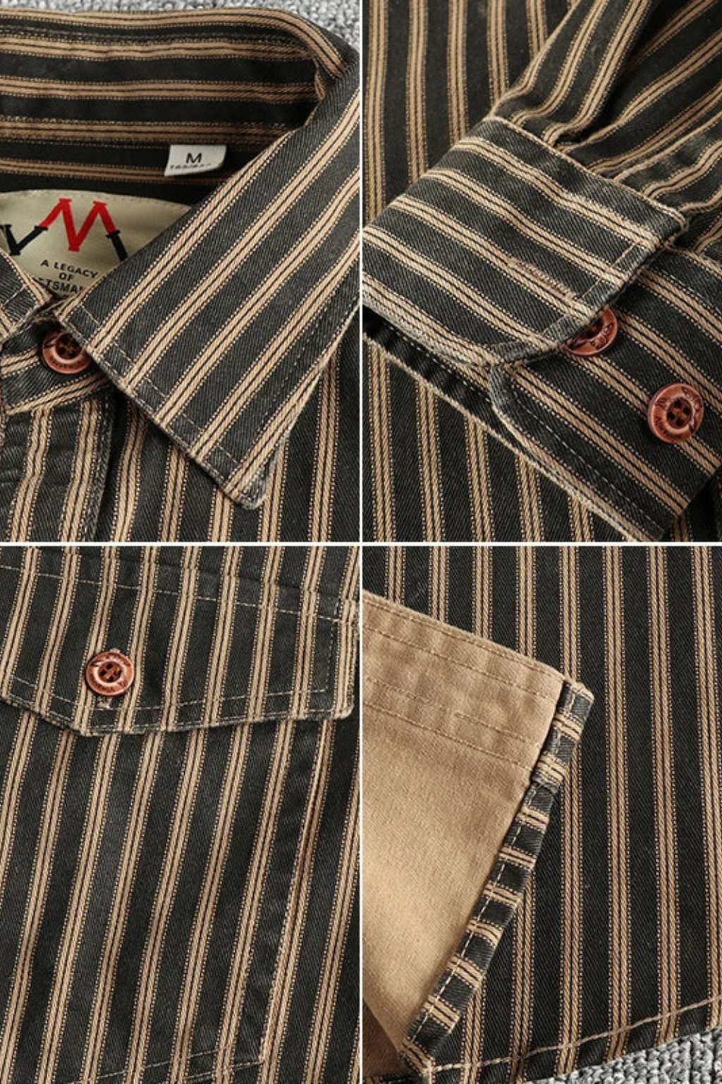 Men Washed Striped Shirt Loose Fit Long Sleeve Blouse