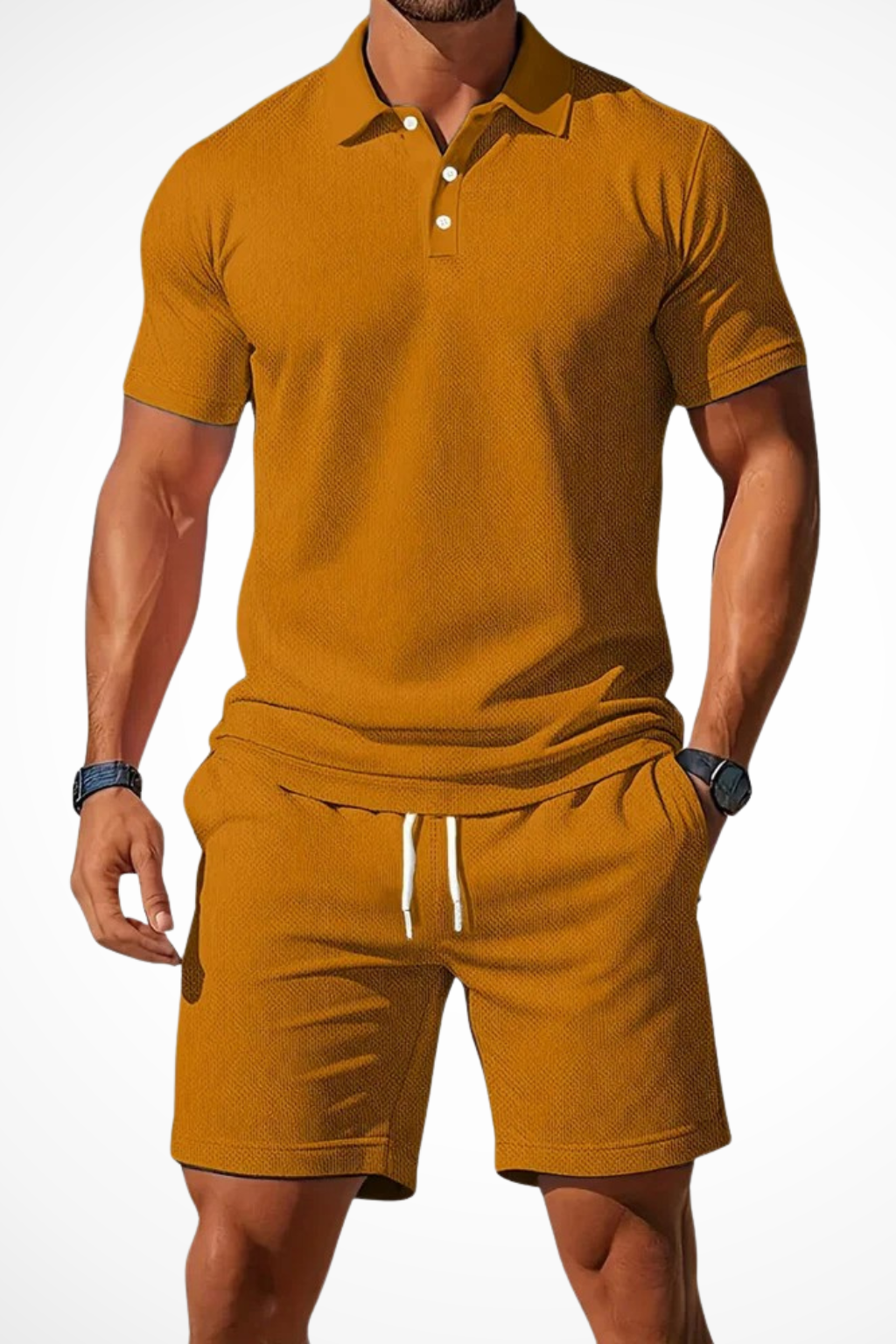 Men Textured Polo and Shorts Summer Set
