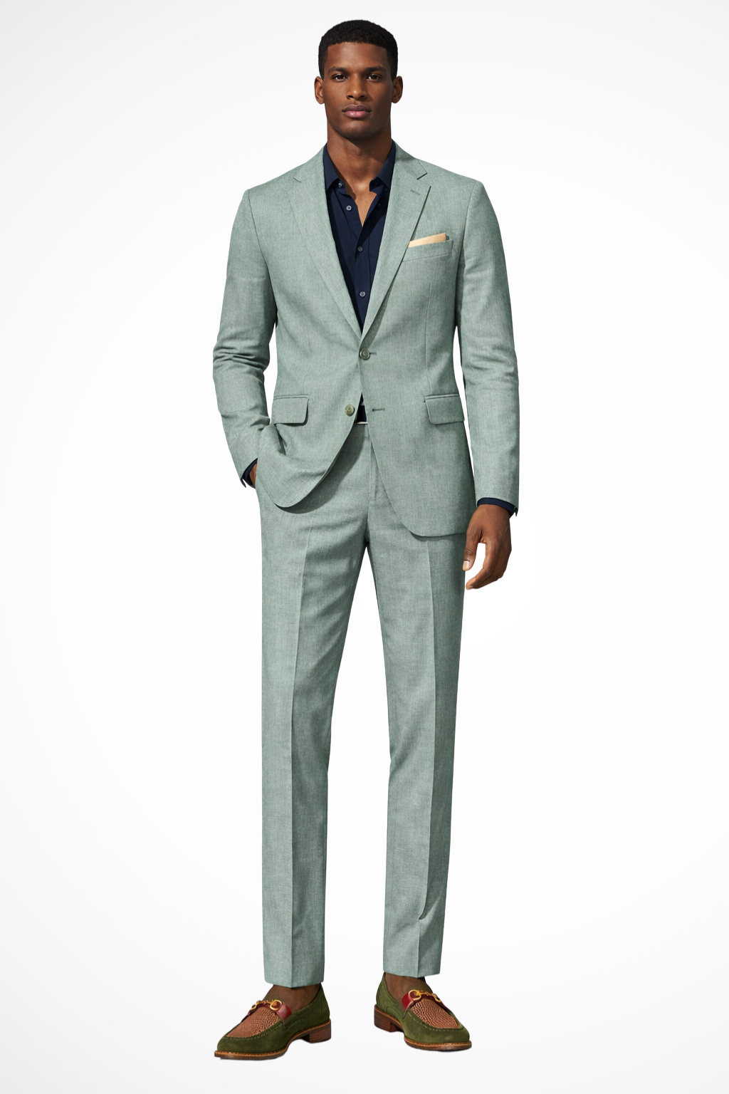 Men Notch Lapel Single Breasted Linen Summer Wedding Suit