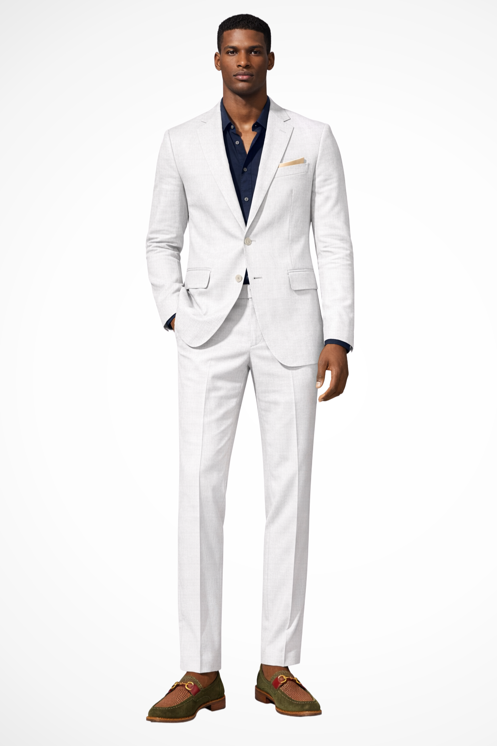 Men Notch Lapel Single Breasted Linen Summer Wedding Suit