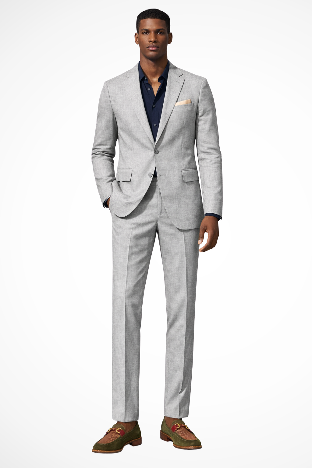 Men Notch Lapel Single Breasted Linen Summer Wedding Suit