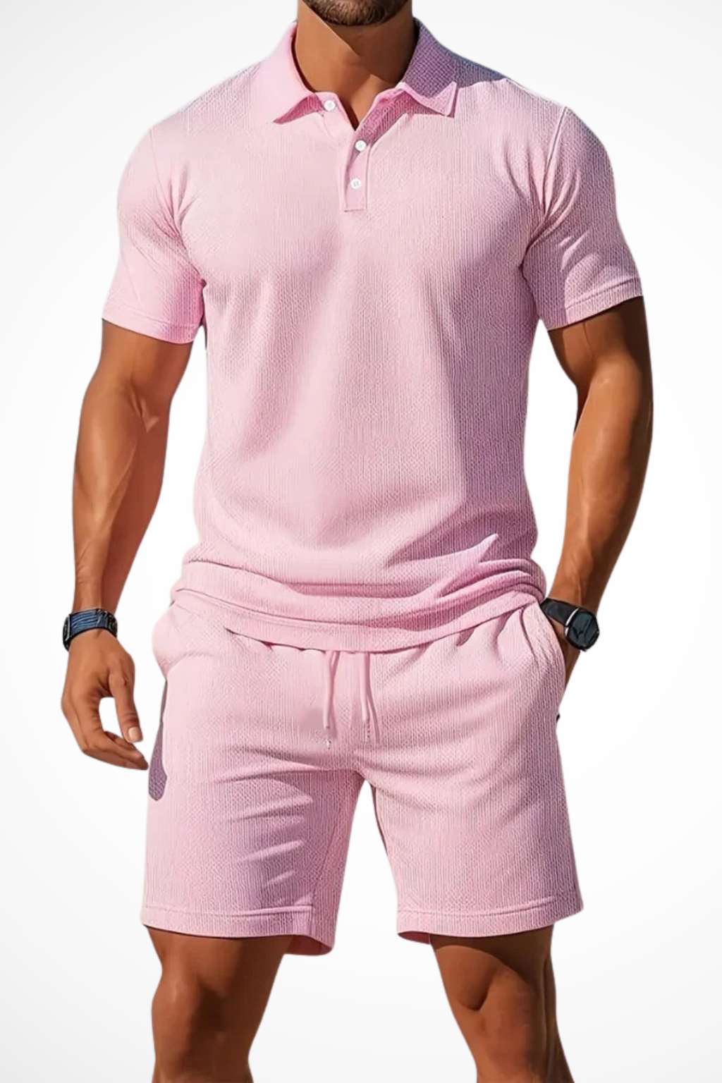 Men Textured Polo and Shorts Summer Set