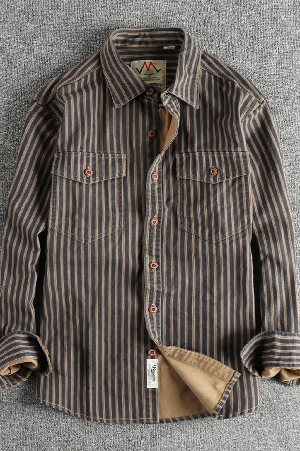Men Washed Striped Shirt Loose Fit Long Sleeve Blouse