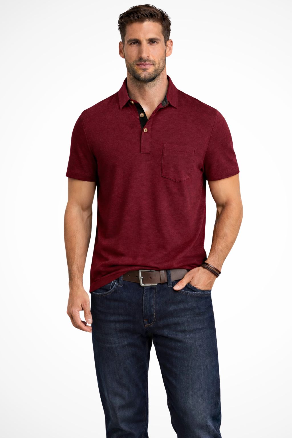 Men Contrast Collar Short Sleeve Polo Shirt with Pocket