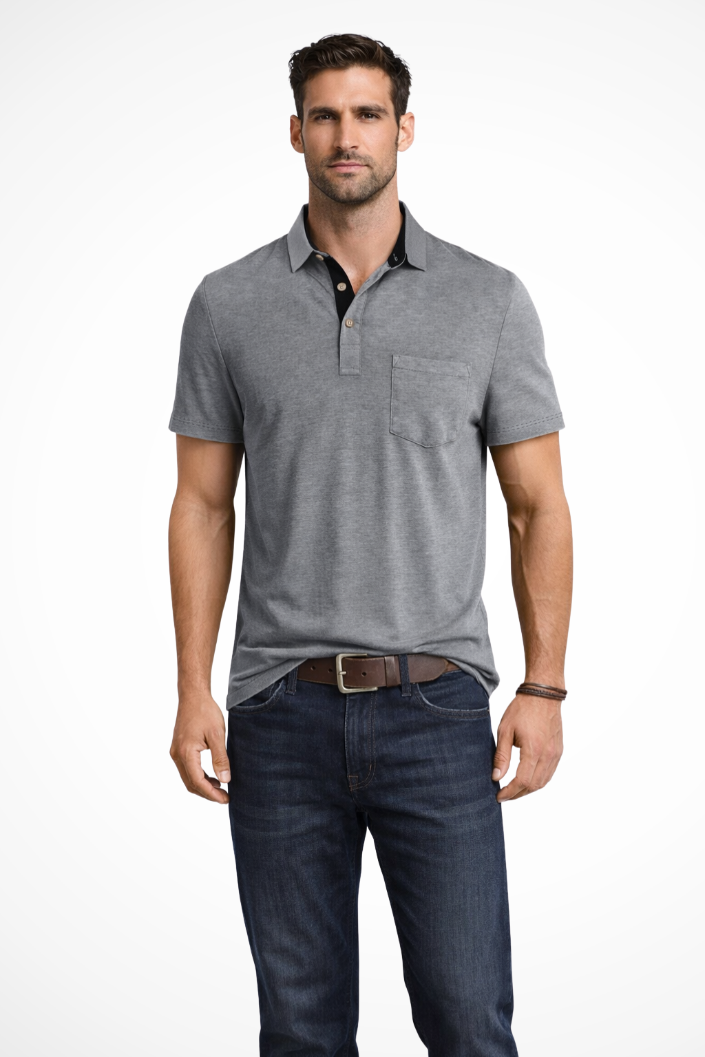 Men Contrast Collar Short Sleeve Polo Shirt with Pocket