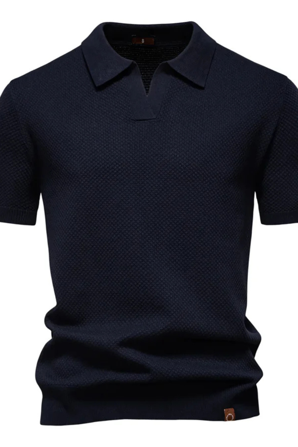 Men Textured Knit Short Sleeve Polo Shirt