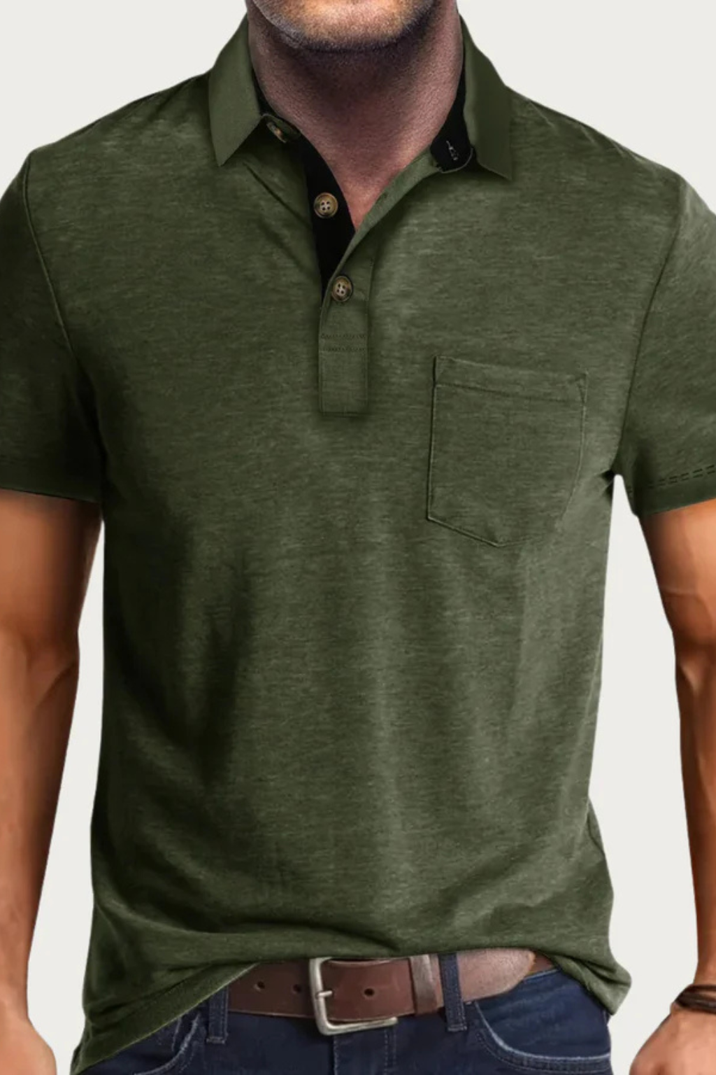 Men Contrast Collar Short Sleeve Polo Shirt with Pocket