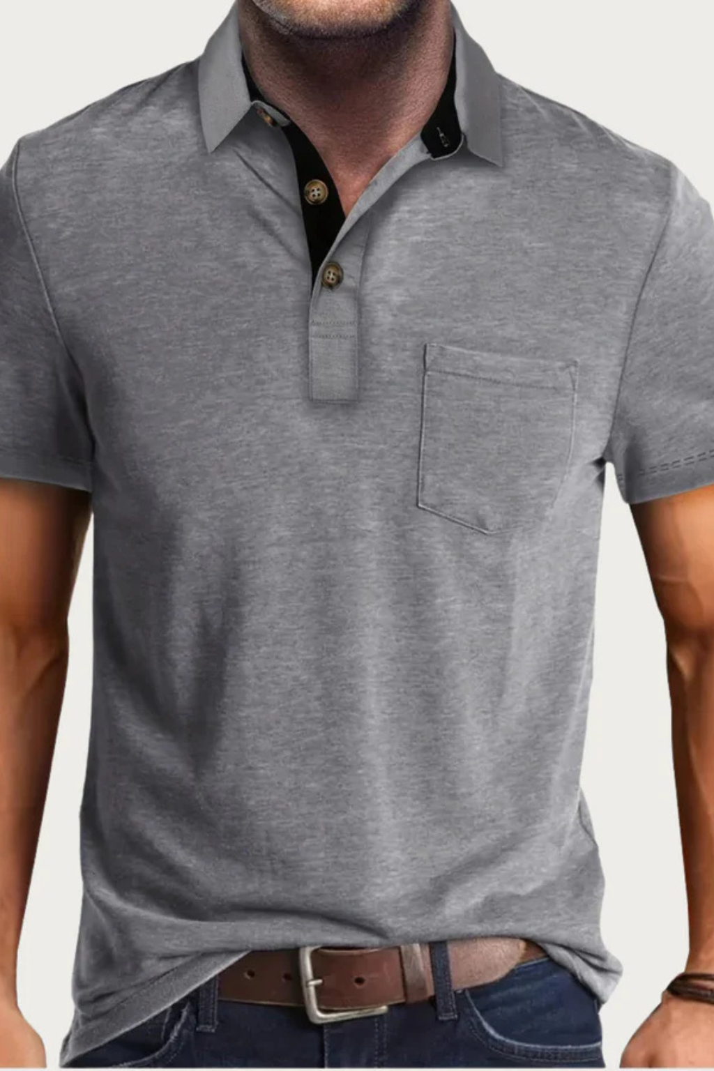 Men Contrast Collar Short Sleeve Polo Shirt with Pocket