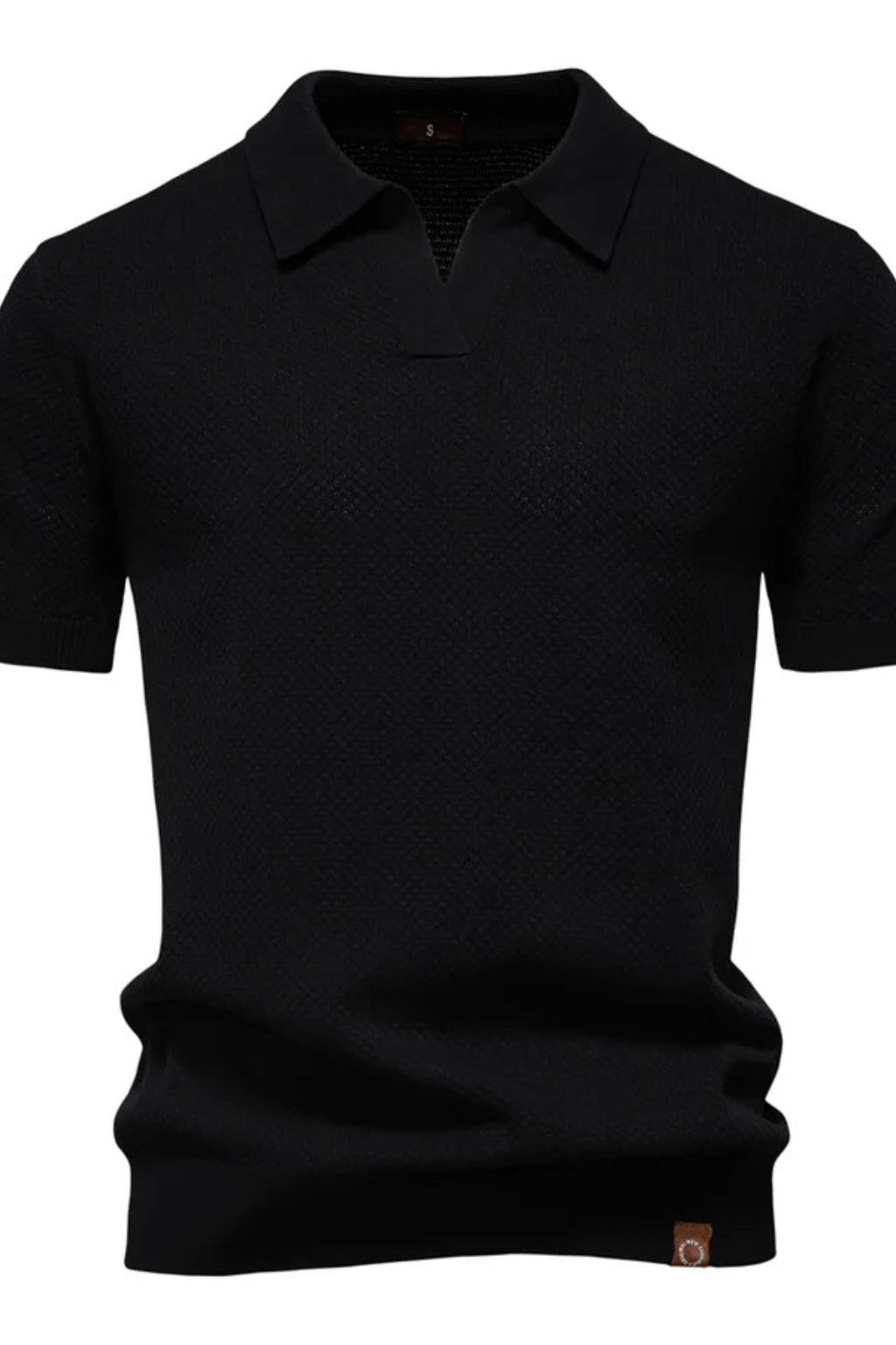 Men Textured Knit Short Sleeve Polo Shirt