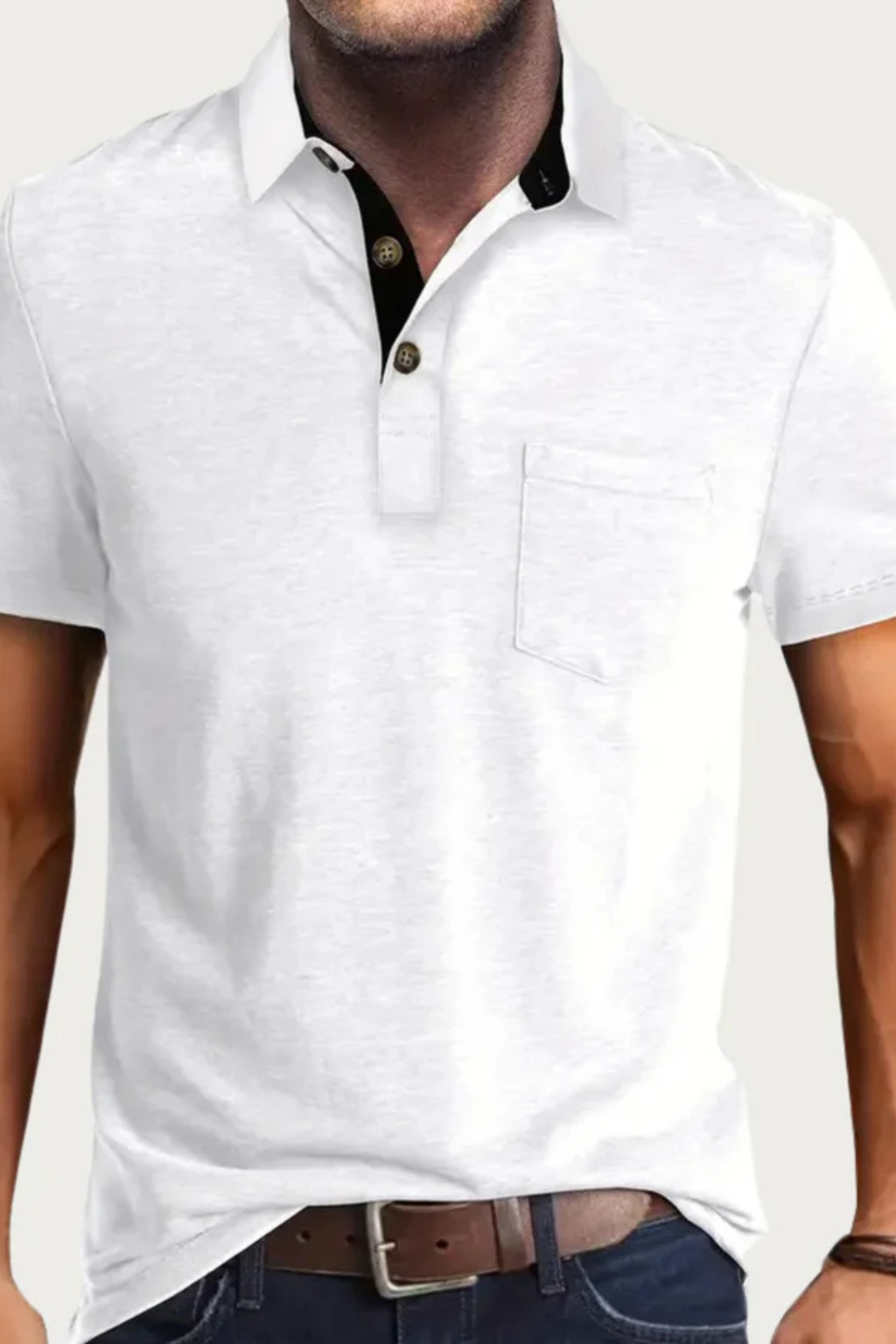 Men Contrast Collar Short Sleeve Polo Shirt with Pocket