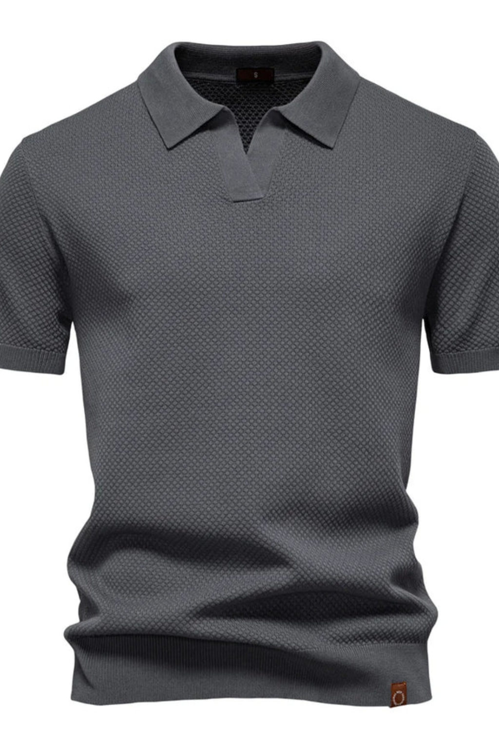 Men Textured Knit Short Sleeve Polo Shirt