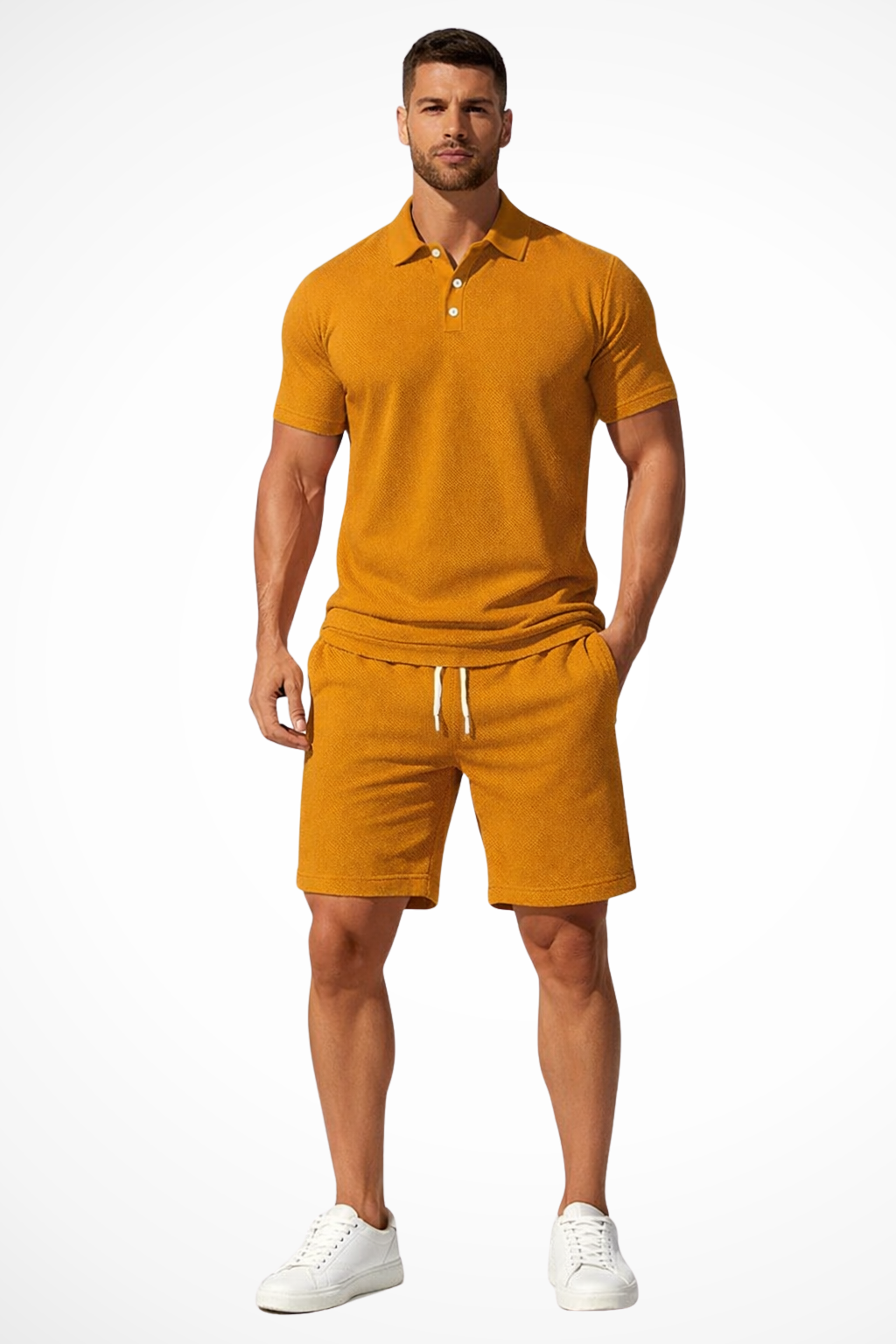 Men Textured Polo and Shorts Summer Set