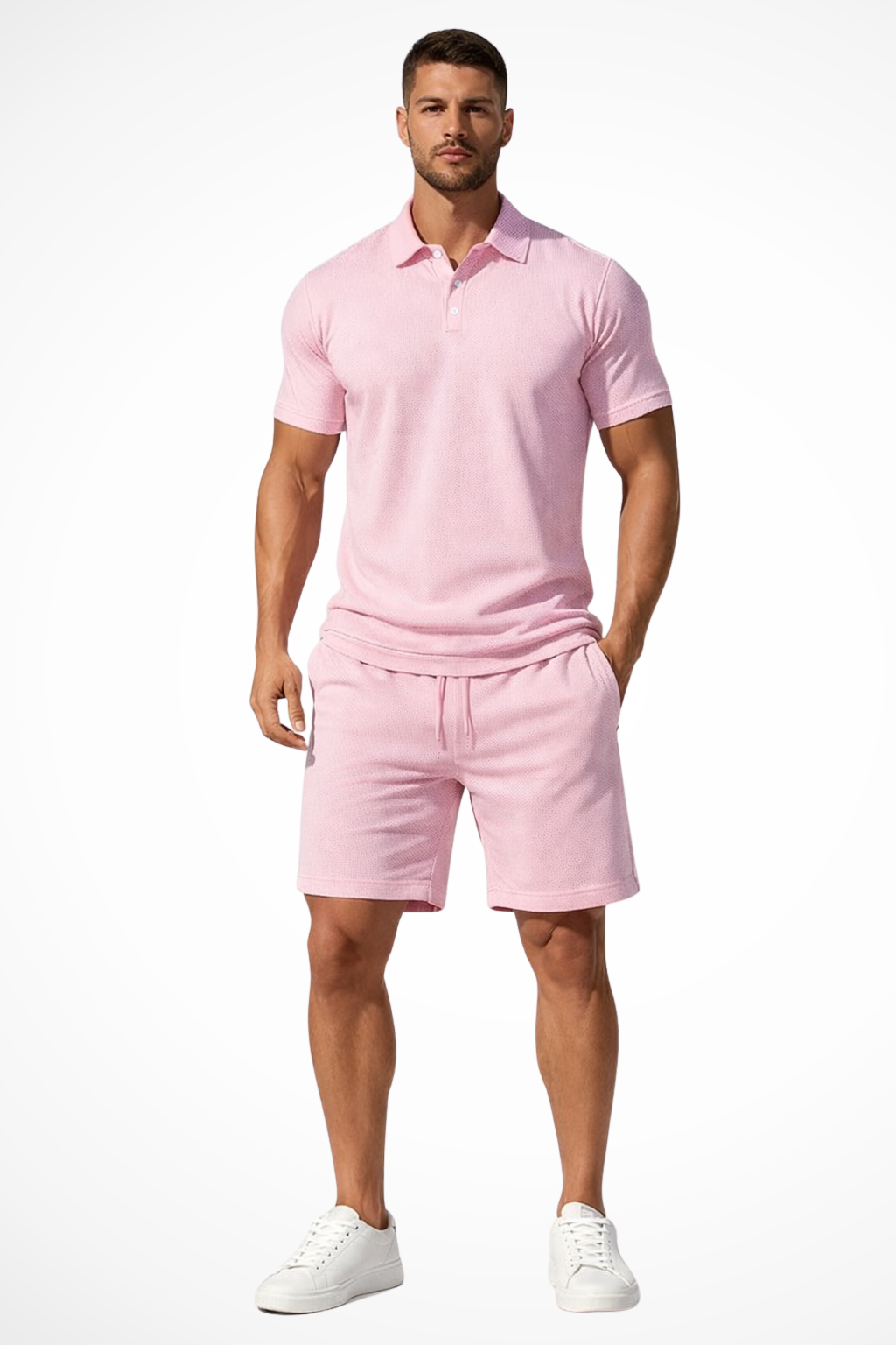 Men Textured Polo and Shorts Summer Set