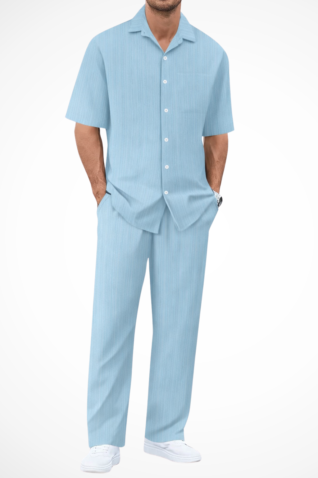 George | Men Textured Short Sleeve Shirt and Straight Leg Trousers Summer Set