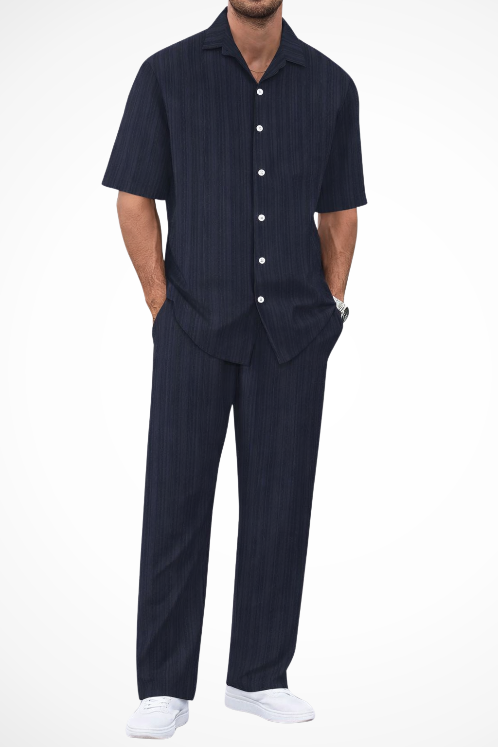 George | Men Textured Short Sleeve Shirt and Straight Leg Trousers Summer Set