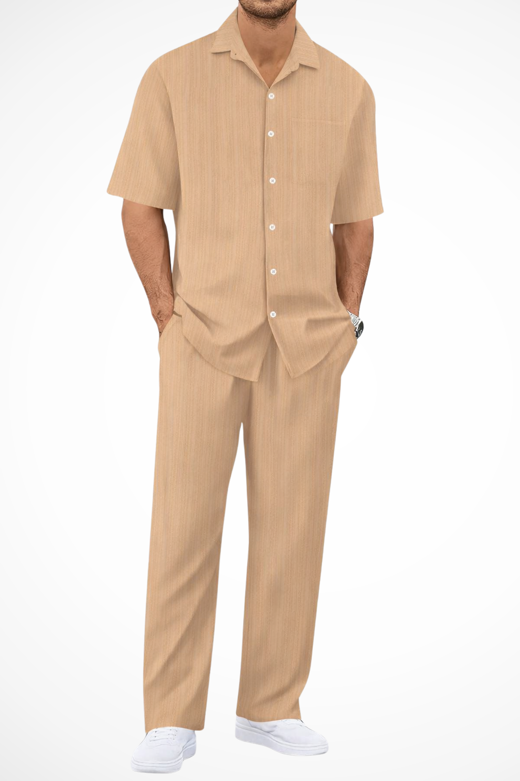 George | Men Textured Short Sleeve Shirt and Straight Leg Trousers Summer Set