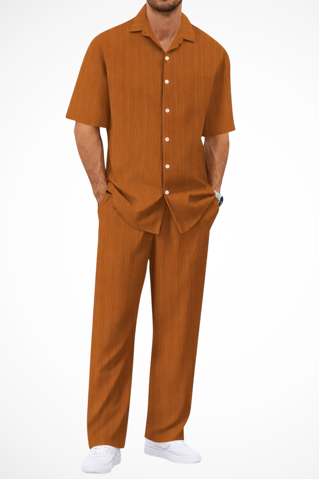 George | Men Textured Short Sleeve Shirt and Straight Leg Trousers Summer Set