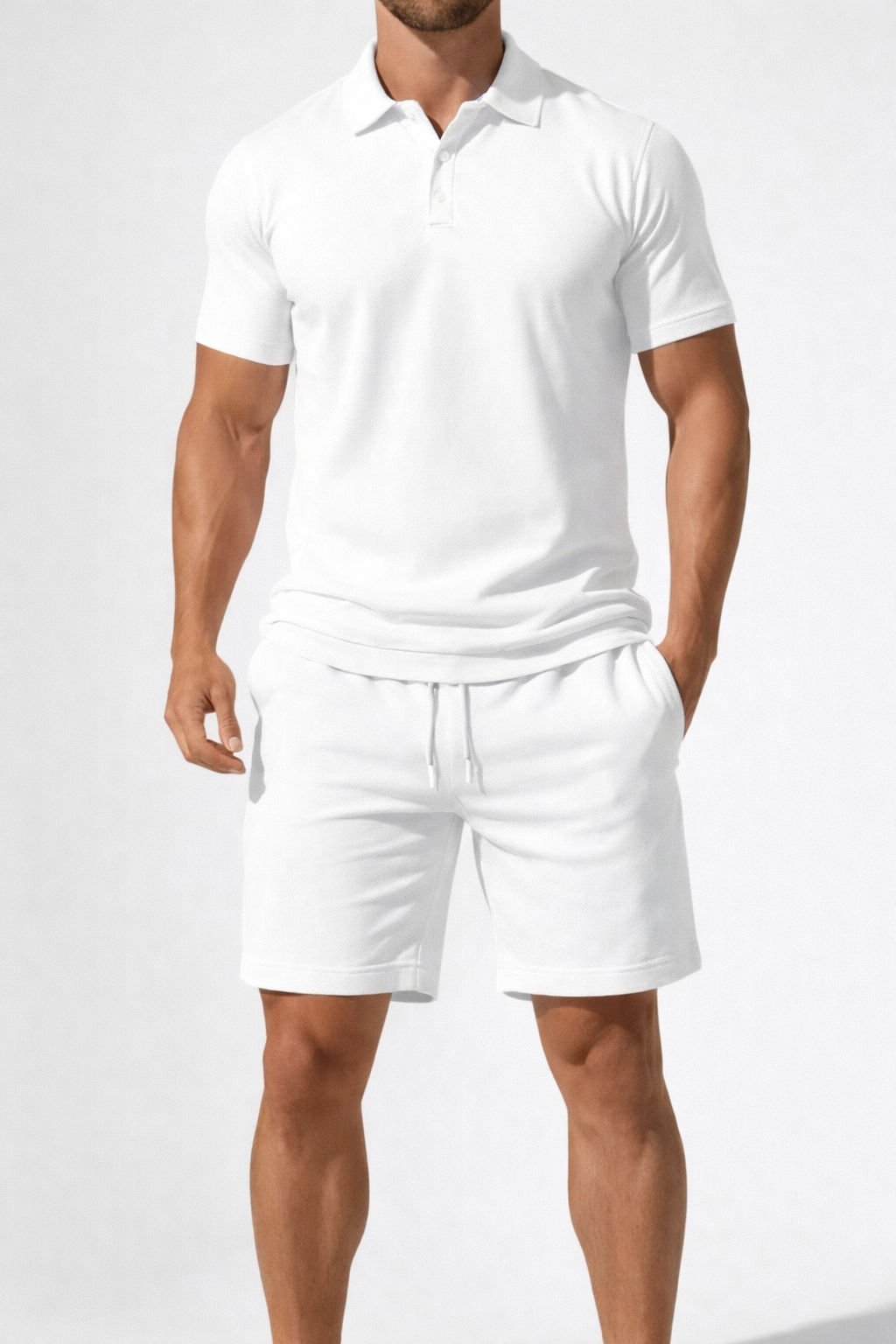 Men Short Sleeve Polo Shirt and Drawstring Shorts Summer Outfit Set