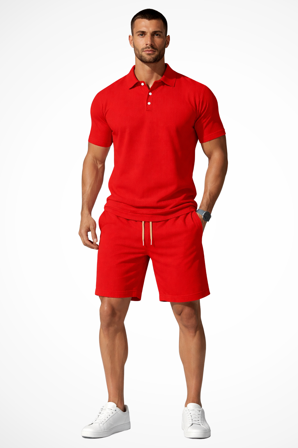 Men Textured Polo and Shorts Summer Set