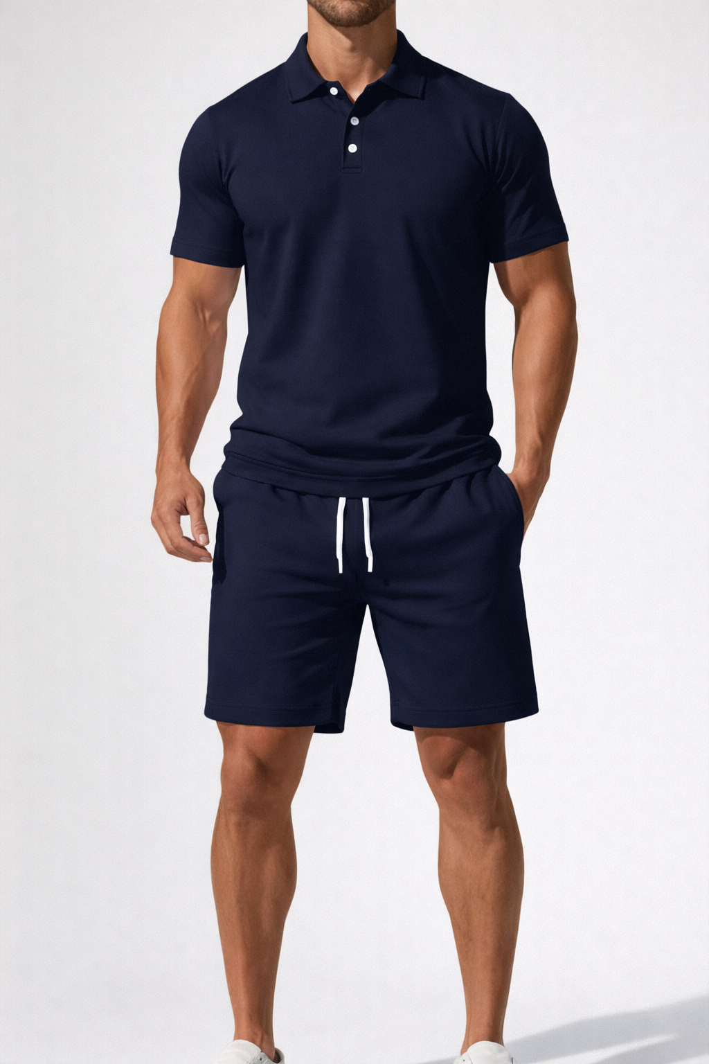 Men Short Sleeve Polo Shirt and Drawstring Shorts Summer Outfit Set