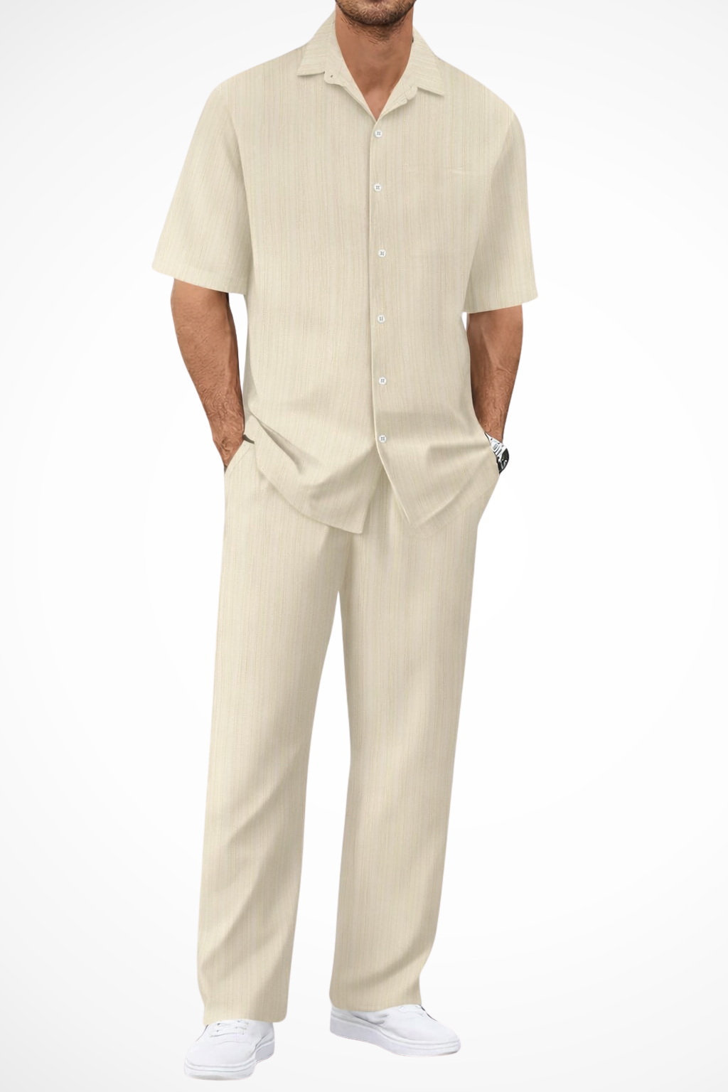 George | Men Textured Short Sleeve Shirt and Straight Leg Trousers Summer Set