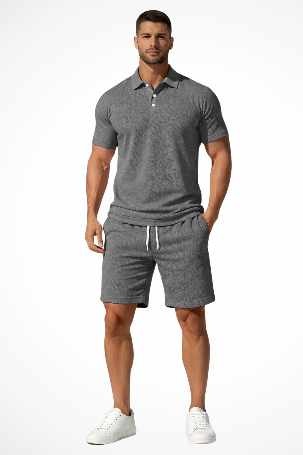 Men Textured Polo and Shorts Summer Set