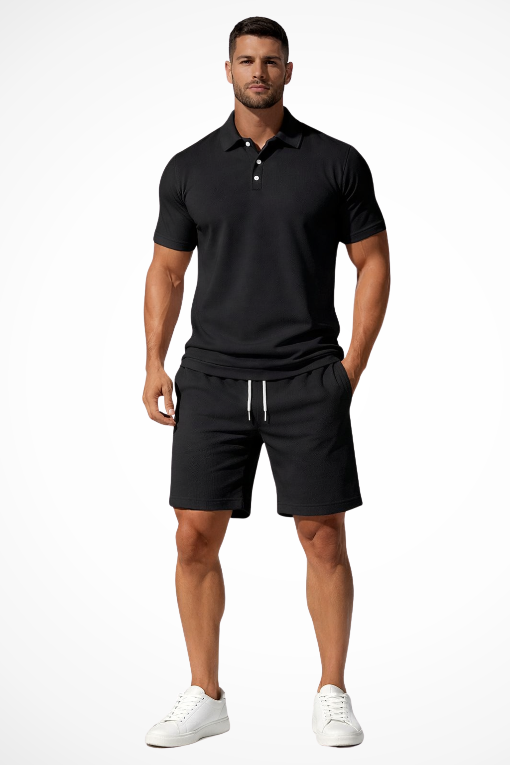 Men Textured Polo and Shorts Summer Set