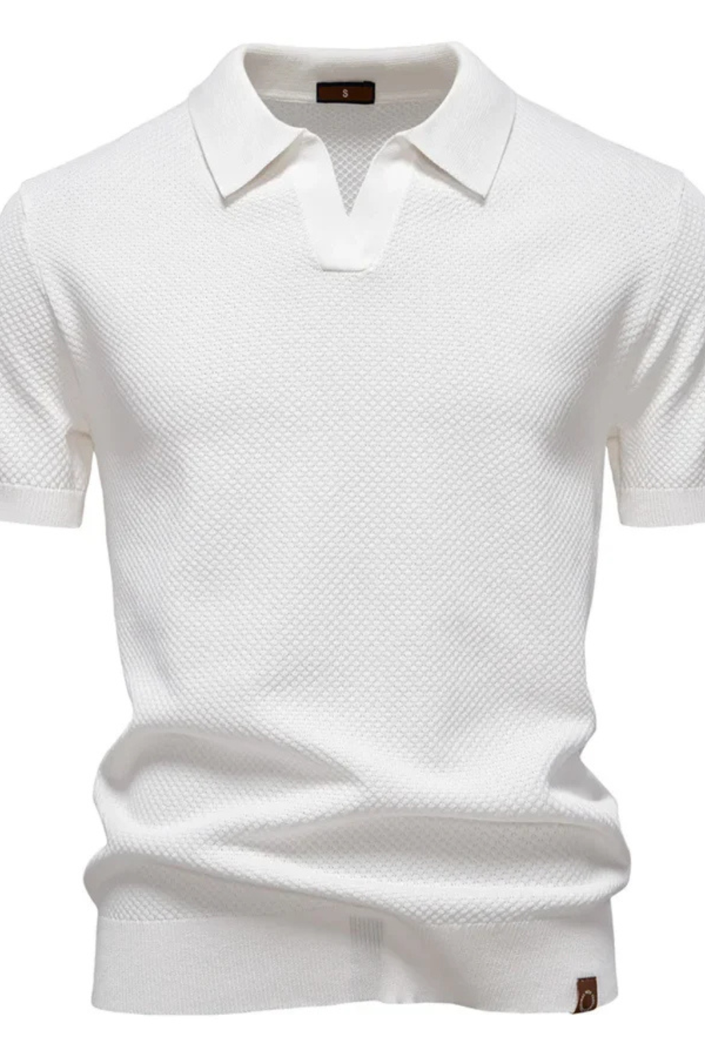 Men Textured Knit Short Sleeve Polo Shirt